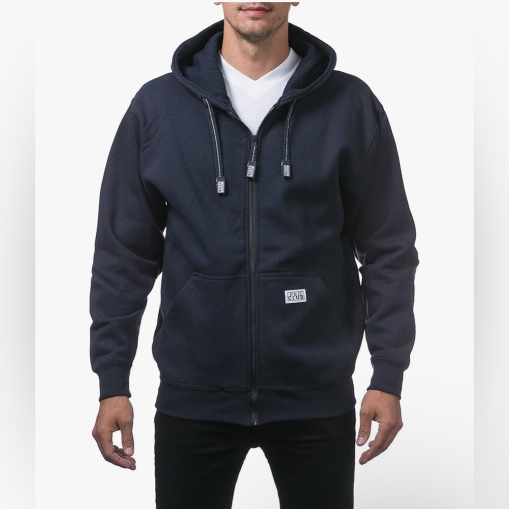 Pro Club Men's Heavyweight Full Zip Fleece Hoodie Navy Blue Medium